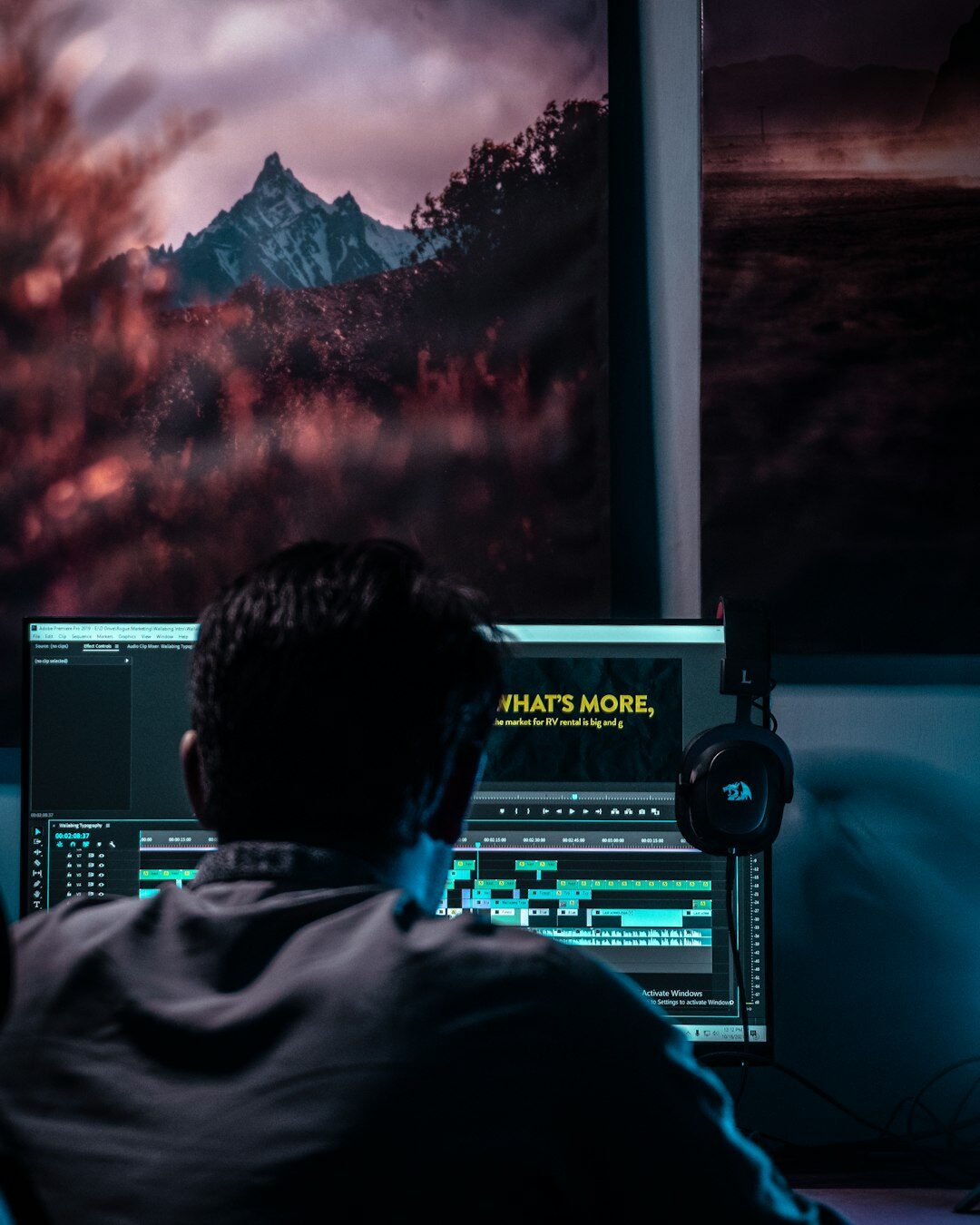 professional video editor at work