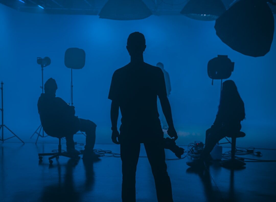 actor on film set with lighting