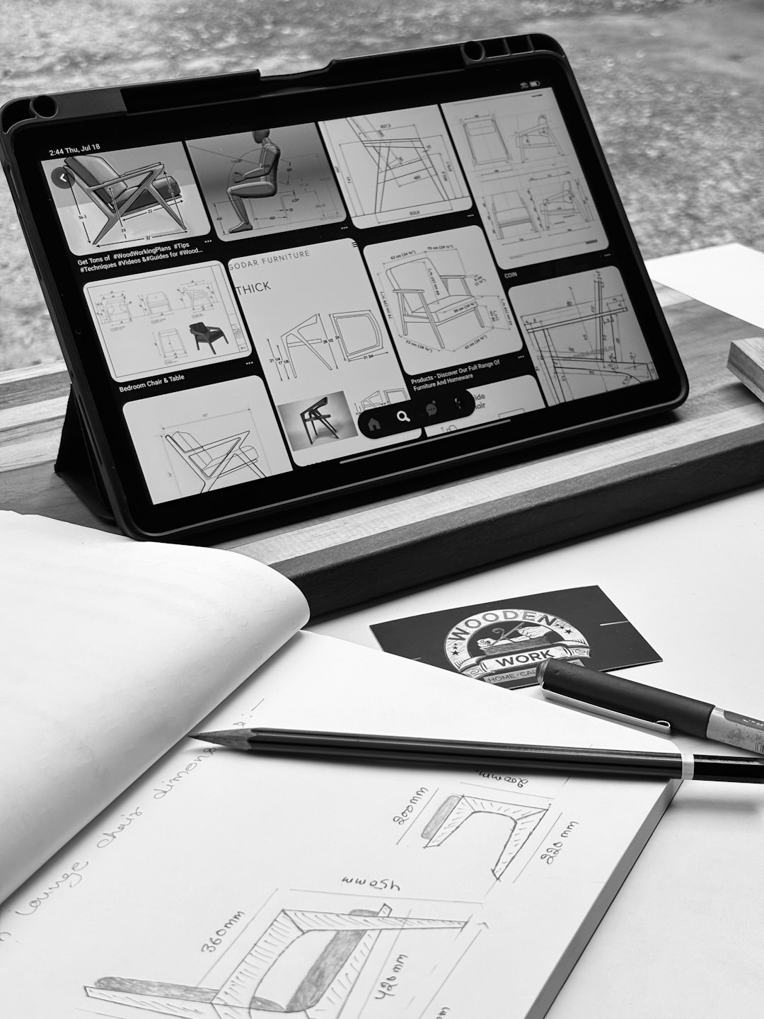 storyboard sketches on table